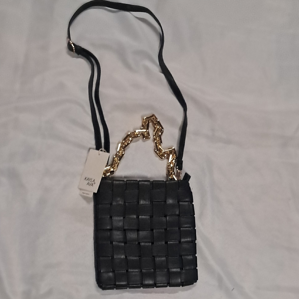 NWT Kayla & Ava Black and Gold Woven Shoulder Bag